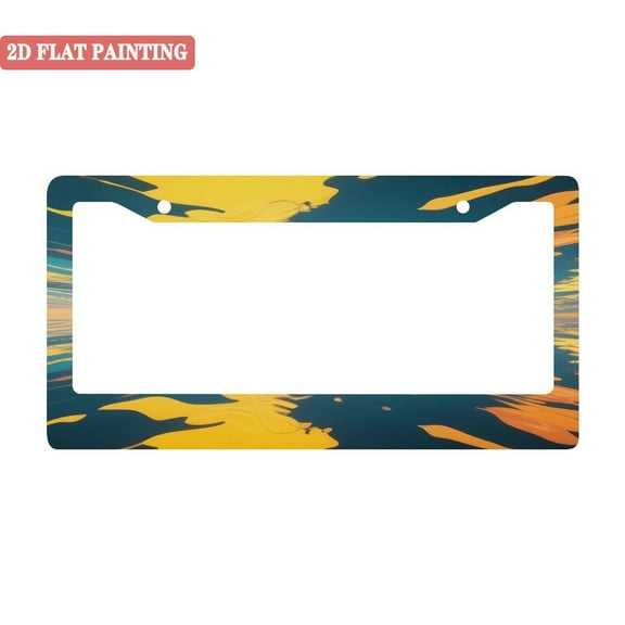 1PC Artistic Yellow - Teal Abstract Car License Plate Frame Set 6.3x12.2inch(16x31cm)