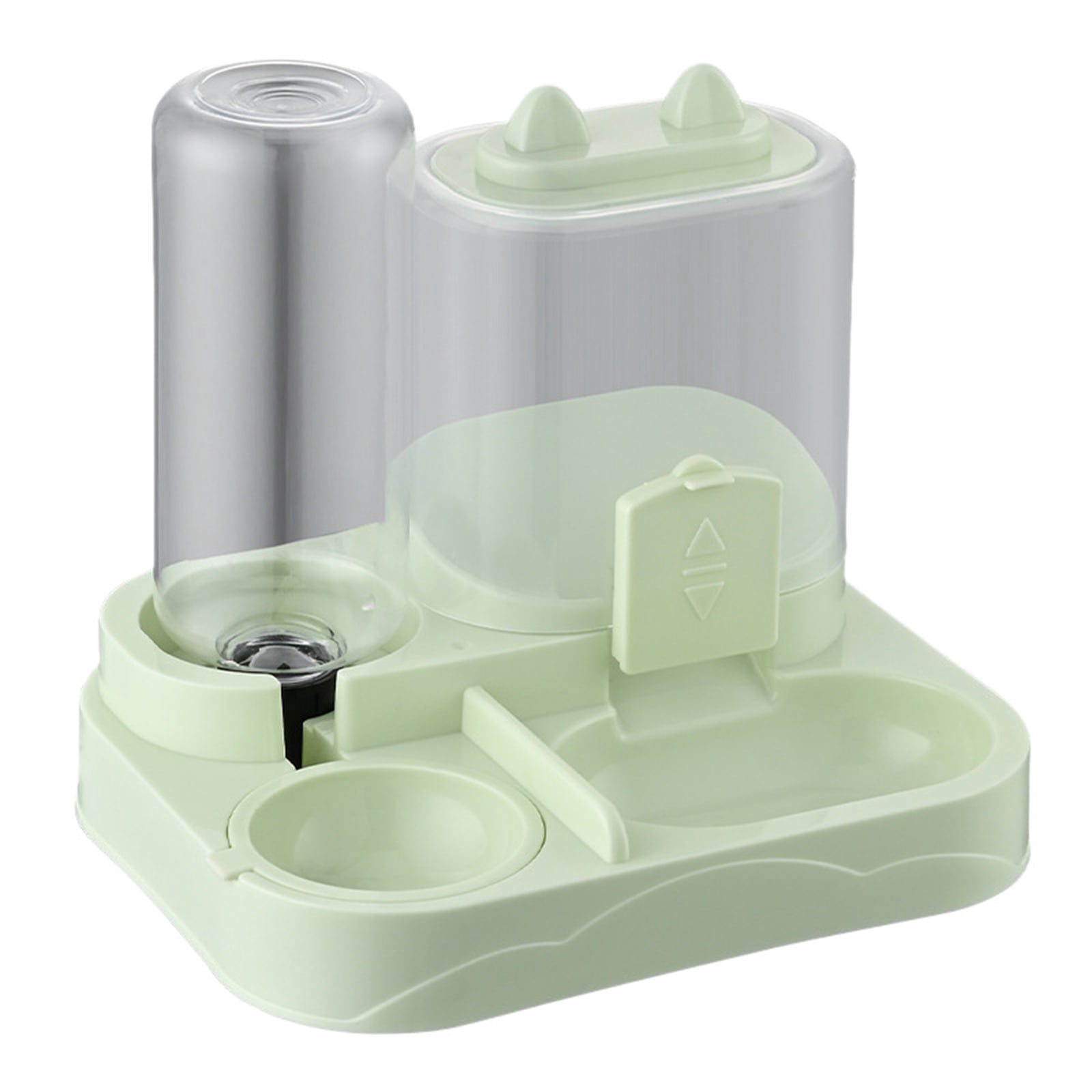 1PC Automatic Pet Feeding Station with Dual Bowls, Green Color, No Spill Design for Cats and Dogs, Indoor Use