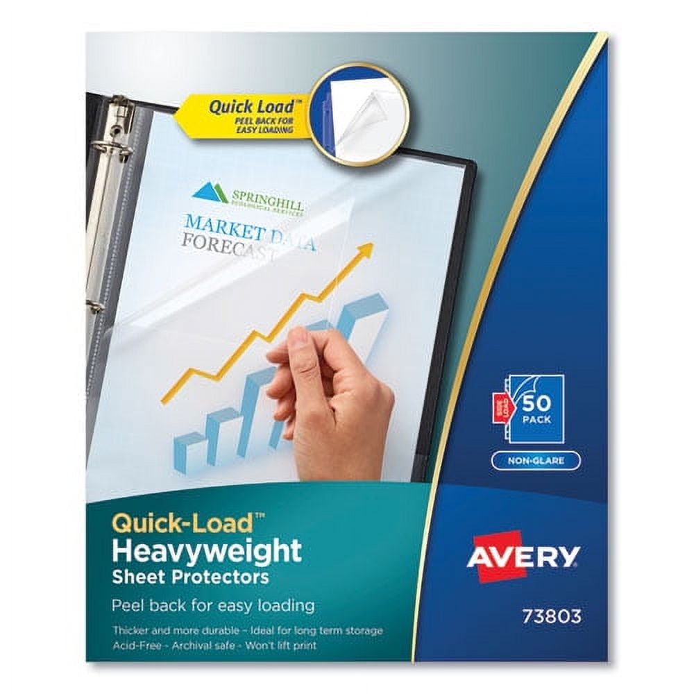 Clear Polypropylene Quick Load Non-Glare Letter Size Sheet Protectors, 50-Pack
