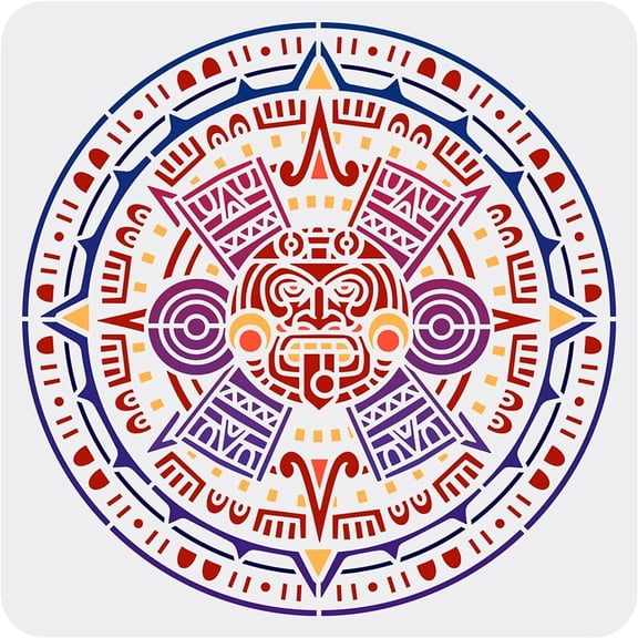 1PC Aztec Calendar Stencil 11.8x11.8 inch Plastic Reusable MPainting Template Drawing Stencil