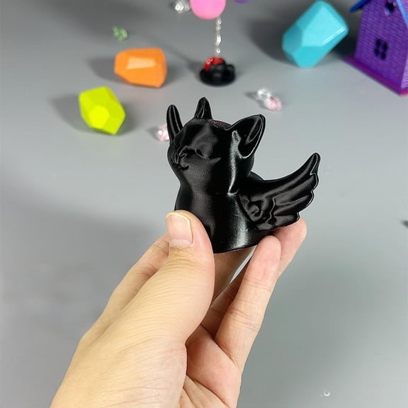 1PC BLACK 10CM 3D Printed Angel Cat Gift Ornament Model