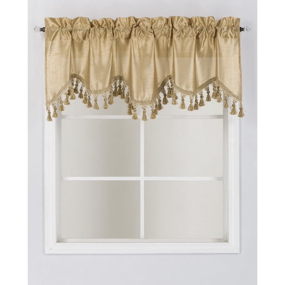 1PC BONITA SOLID COLOR SHEER WAVY VALANCE WINDOW CURTAIN W/BEAD TRIM CASCADING