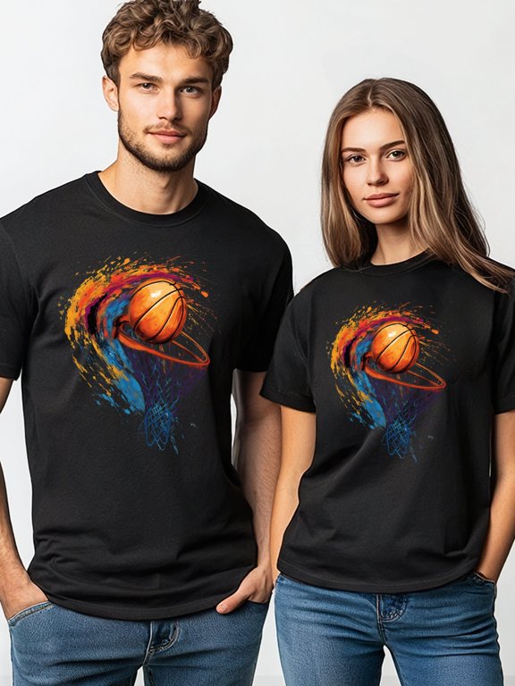 1PC Basketball Graphic Tee - Slam Dunk Design 100% Cotton T-Shirt for Men & Women, Streetwear Sports Casual Top with Court Vibes