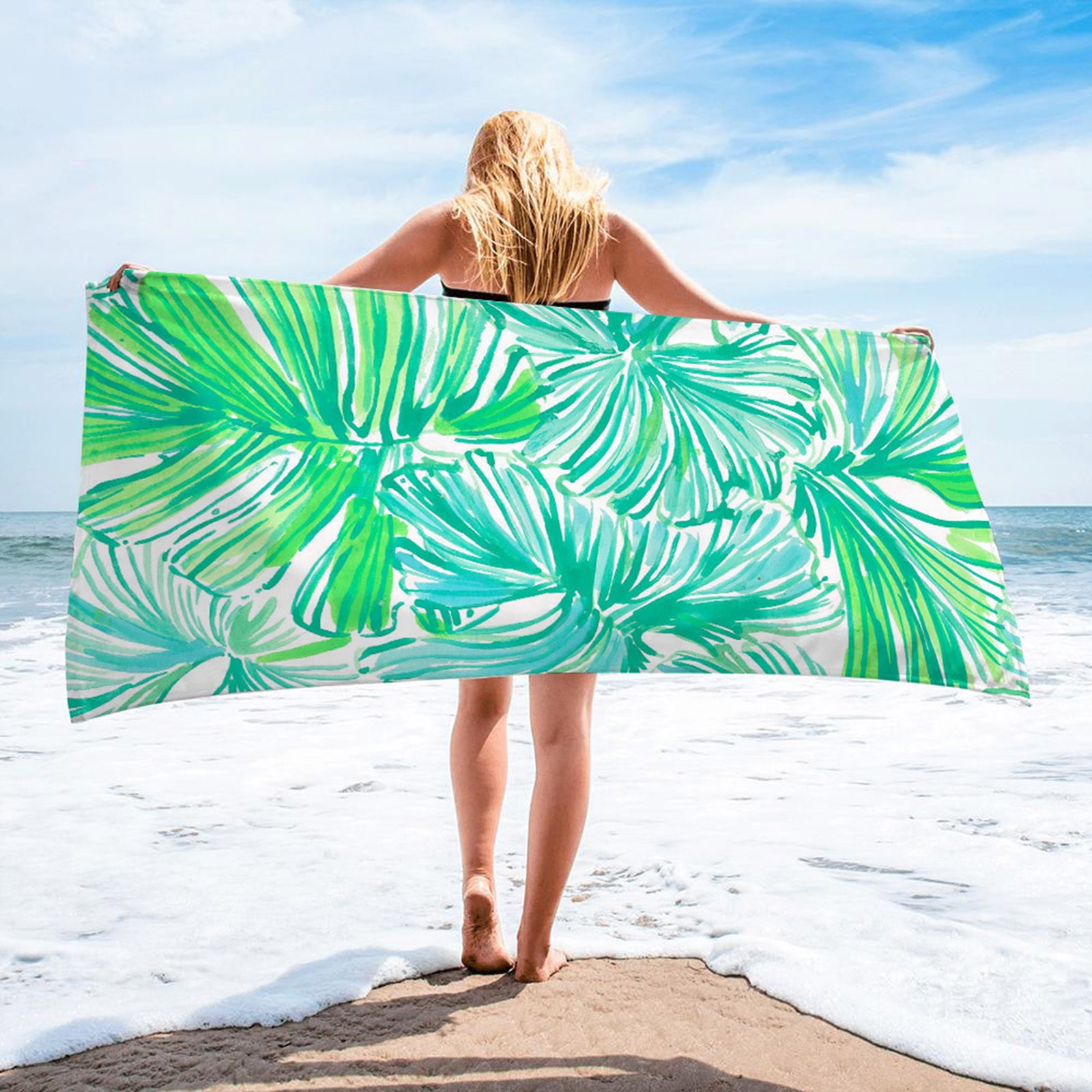 1PC Beach Towel Green Polyester Beach Towel Extra Large Super Absorbent