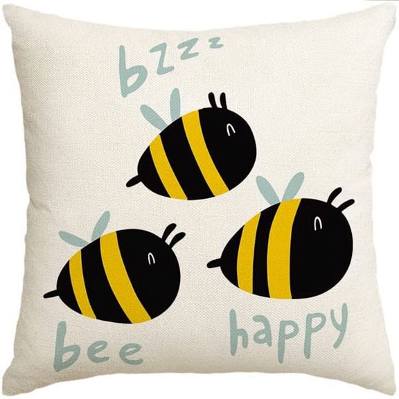 1PC Bee Happy Hello Sunshine Throw Pillow Covers, 18 x 18 Inch Honeycomb Sunshine Summer Cushion Case for Sofa Couch Set of 4