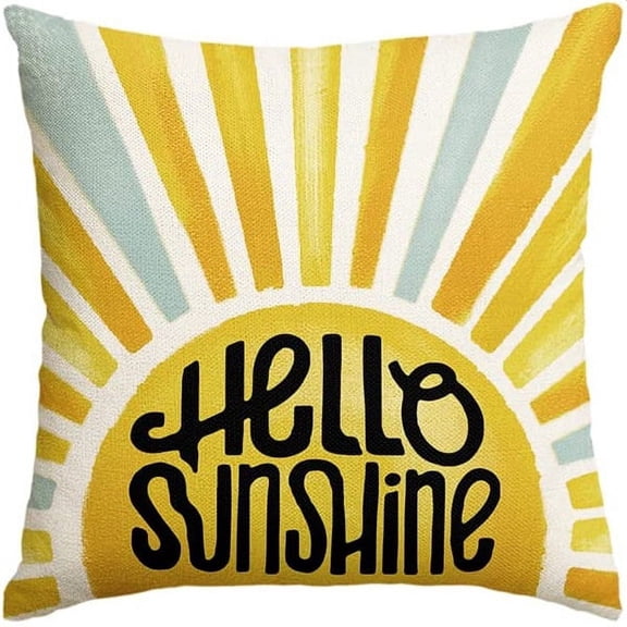 1PC Bee Happy Hello Sunshine Throw Pillow Covers, 18 x 18 Inch Honeycomb Sunshine Summer Cushion Case for Sofa Couch Set of 4