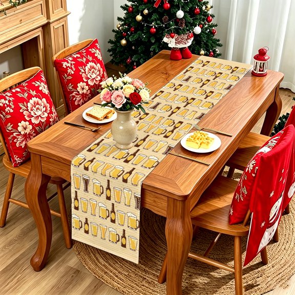 1PC Beer Mug Bottle Themed 2D Graphic Print Table Runner, Kitchen Dining Patio Holiday Table Linen, Perfect Festival Gift For Multi-Holiday Family Events