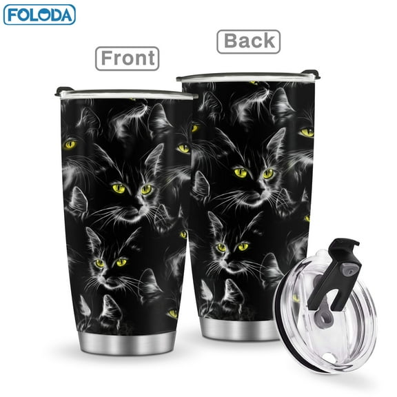 1PC Black Cat Design Stainless Steel Insulated Travel Mug, 20oz Water Bottle (with Lid), Coffee Cup, Black Cat Gift Water Cup, Perfect Birthday Gift for Men, Women, Friends, Father's Day, Mother's Da