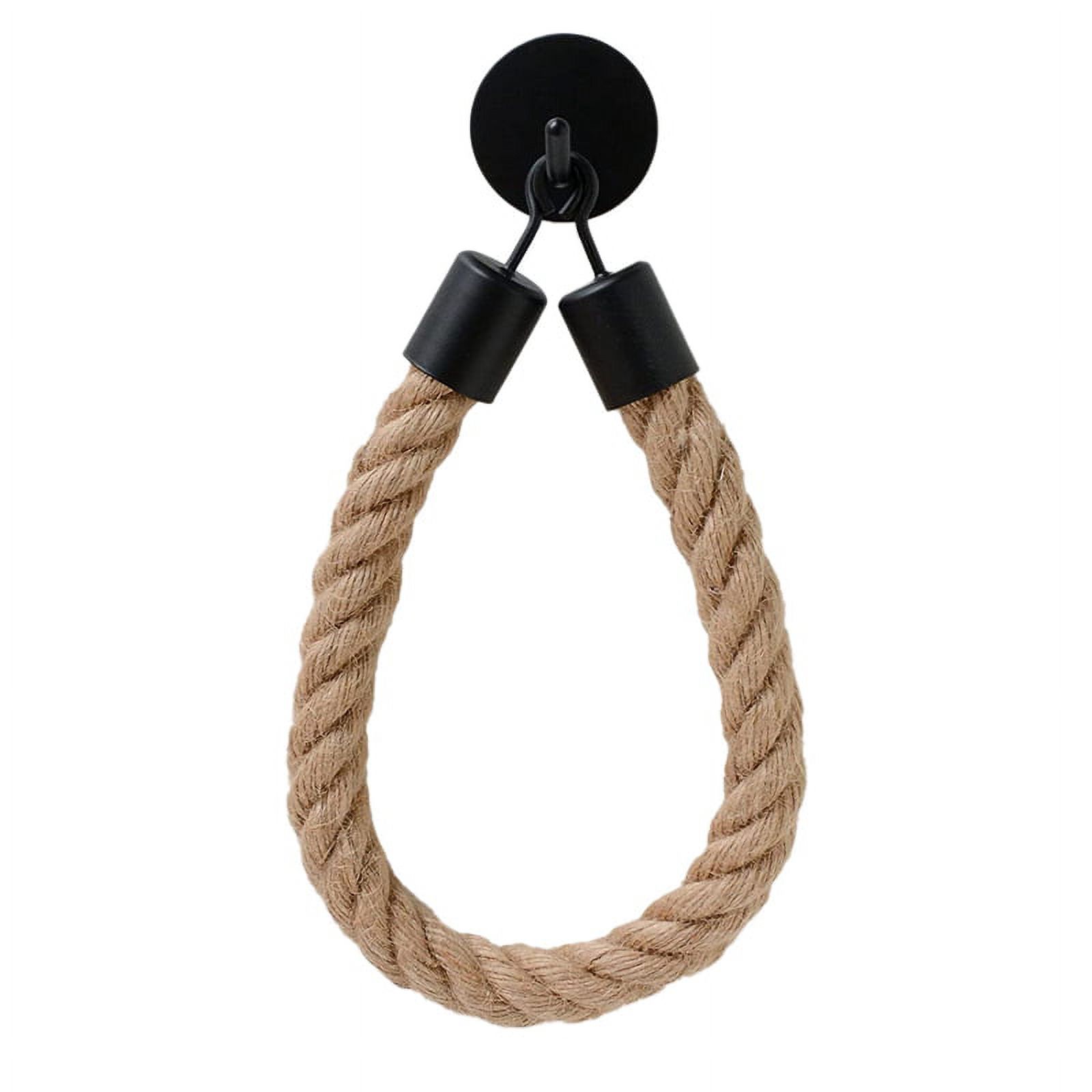 Vintage Towel & Toilet Paper Holder - Wood & Rope, Suction Cup Mount