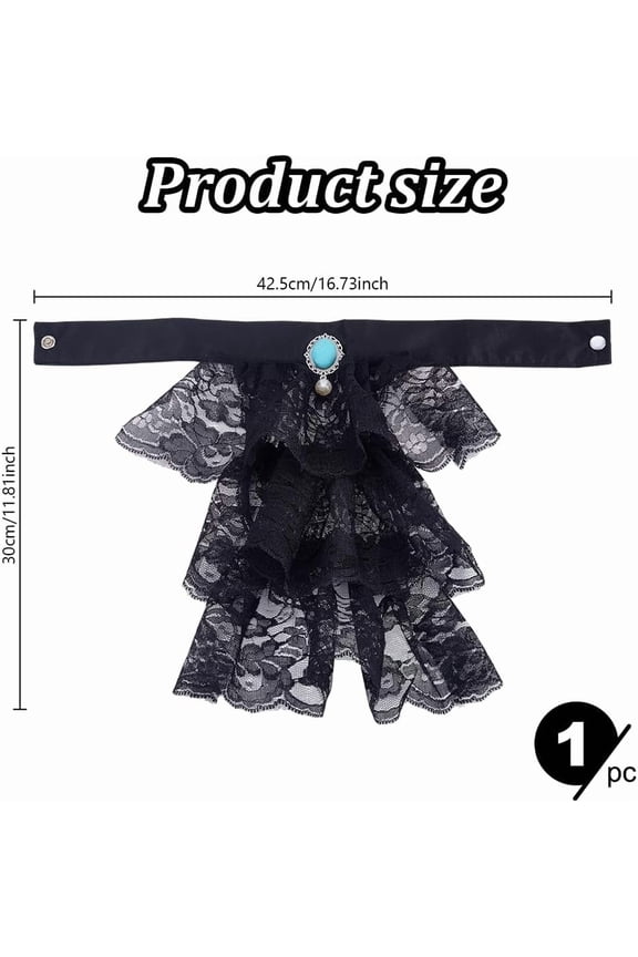1PC Black Jabot Collar Lace Jabot Necktie Ruffled Detachable Collar Colonial Collars Costume Accessory for Women Men Outfits Cosplay Fancy Dress
