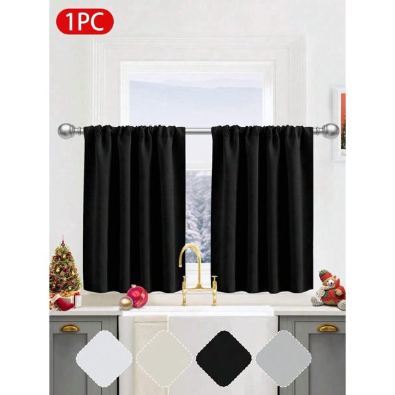 1PC Black Plain High Blackout Short Curtain, Modern Minimalist Style For Kitchen, Living Room, Bedroom
