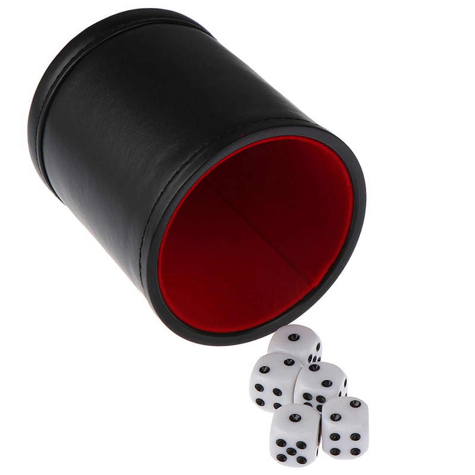 Black PU Leather Dice Cup Set With Red Felt Lining & Ivory Poker Dice - Complete Game Set