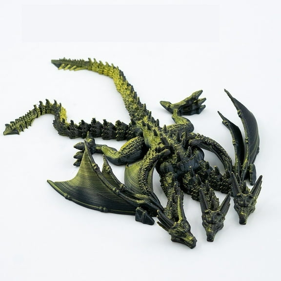 1PC Black green 24CM Three-headed King Ghidorah 3D printed standable jointed model with flexible wings
