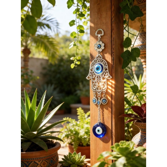 1PC Blue Evil Eye Wall Hanging Decor, Handmade Turkish Nazar Amulet, Metal & Glass Demon Eye Wall Art, Greek Evil Eye Protection Charm, Good Luck Home Office Door Wall Decor, Birthday Graduation Gift