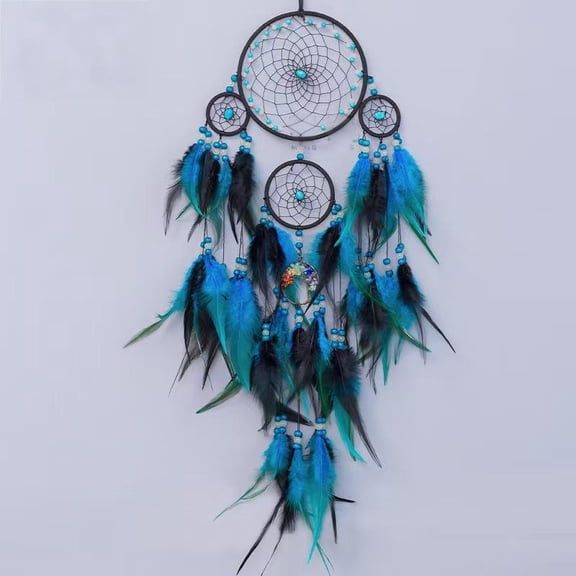 1PC Blue Feather Dream Catcher Wind Chime - Natural Stone Decor, Home Wall Hanging Ornament, Perfect for Room, Party, Wedding, Valentine's Day & Birthday Gifts
