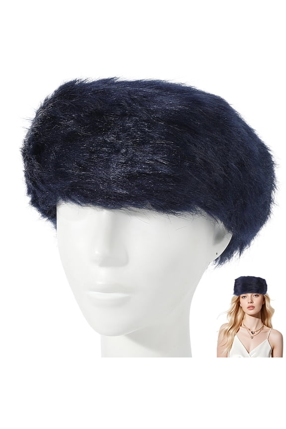 1PC Blue Fur Headband Elastic Fuzzy Soft Headbands Ear Warmers Ski Hat Thick Stretch Warm Head Wraps Womens Winter Furry Earmuffs