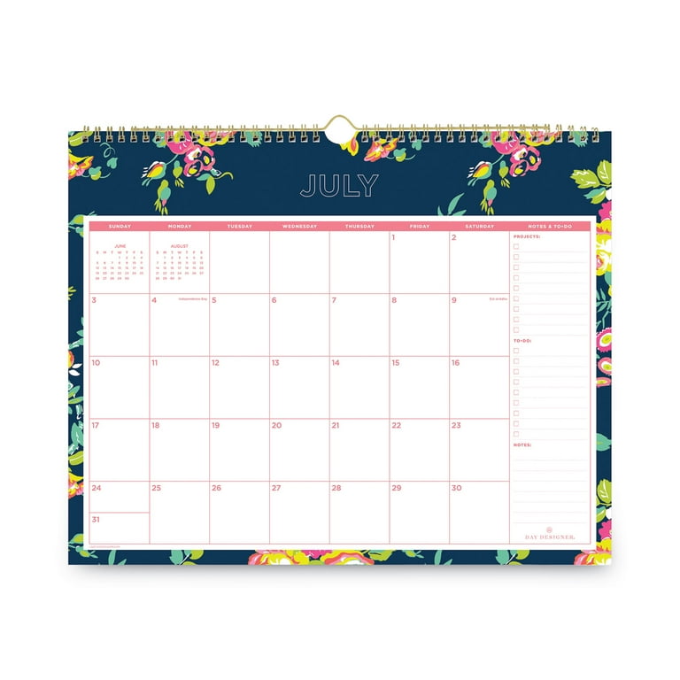 Day Designer Peyton Academic Wall Calendar, Floral Artwork, 15 x 12, White/Navy Sheets, 12-Month (July to June): 2023 to 2024