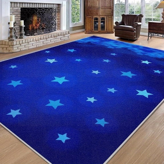 1PC Blue Star Pattern Area Carpet Local Carpet, Lightweight Washable Easy-to-Tidy Carpet Mat Festival Gift, Suitable for Bedroom, Living Room, Office, Balcony, Corridor, Room Accessories