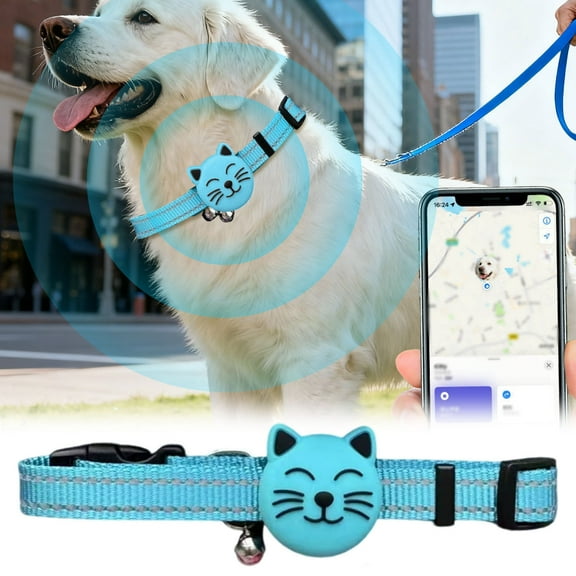 1PC Bluetooth Pet Locator for Dogs and Cats, GPS Tracking with Adjustable Collar, Waterproof, Multi-Person Care, Long Battery Life, Compatible with iOS and Android (Blue)