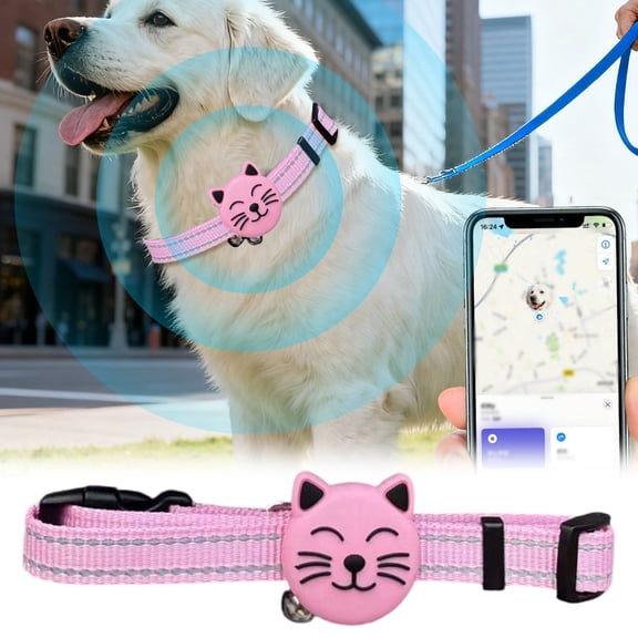1PC Bluetooth Pet Locator for Dogs and Cats, GPS Tracking with Adjustable Collar, Waterproof, Multi-Person Care, Long Battery Life, Compatible with iOS and Android (Pink)
