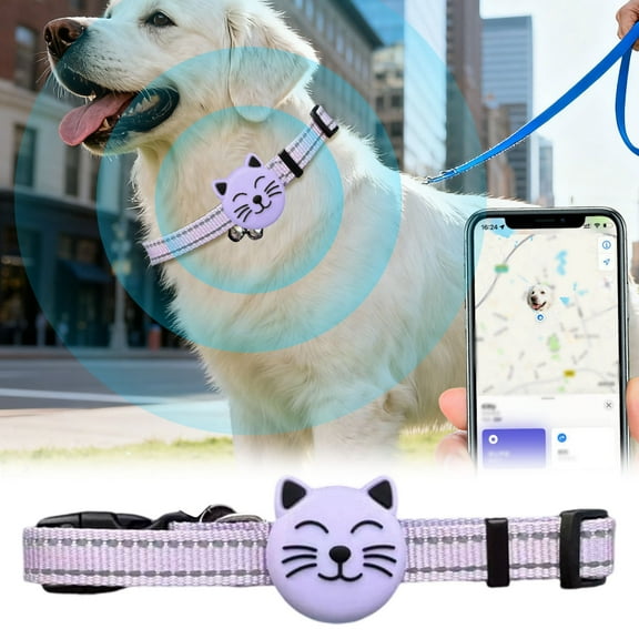 1PC Bluetooth Pet Locator for Dogs and Cats, GPS Tracking with Adjustable Collar, Waterproof, Multi-Person Care, Long Battery Life, Compatible with iOS and Android (Purple)
