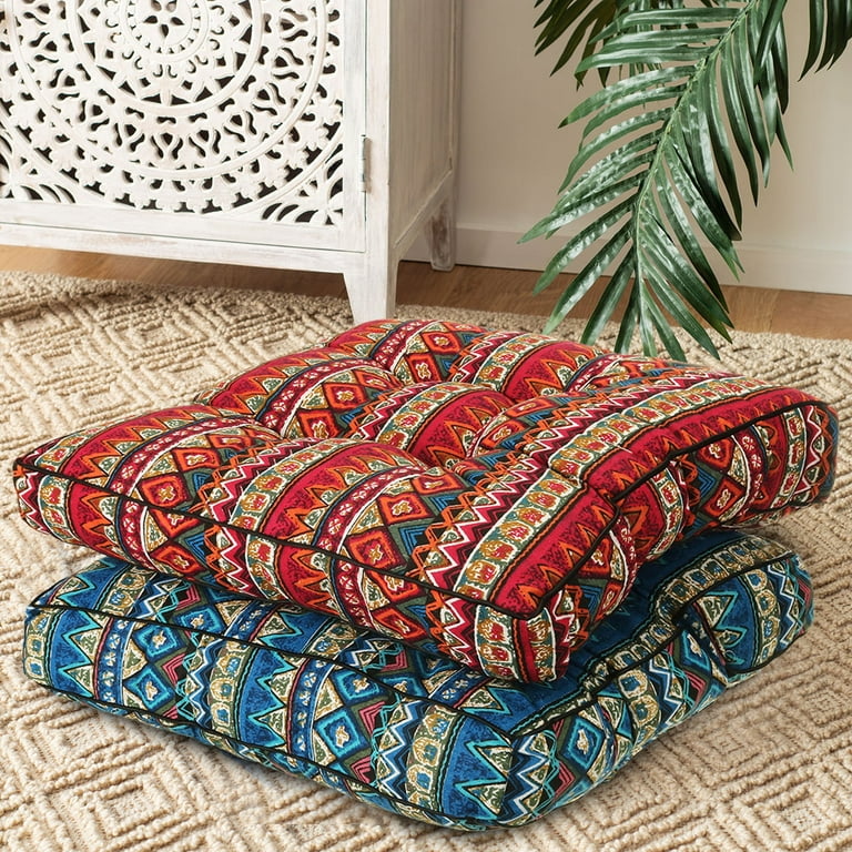 Bohemian Outdoor Patio Chair Seat Pads, Square Floor Pillow, Kitchen Chair Seat Cushion Pads, Meditation Yoga Seating Cushion for Home Kitchen Office