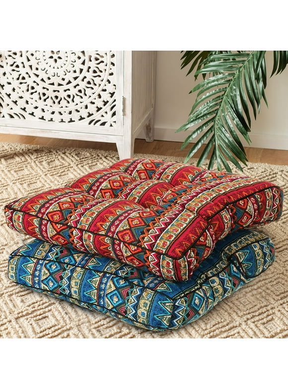 1PC Bohemian Outdoor Patio Chair Seat Pads, Square Floor Pillow, Kitchen Chair Seat Cushion Pads, Meditation Yoga Seating Cushion for Home Kitchen/Office/Garden Patio, 19.7" x 19.7" x 3.9"
