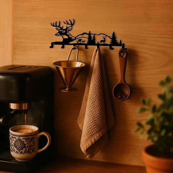 1PC Boho Chic Deer & Forest Wall Key Holder  Rustic Woodland Entryway Organizer with Easy Install Hooks for Keys & Accessories | Nature-Inspired Home Decor, Housewarming Gift