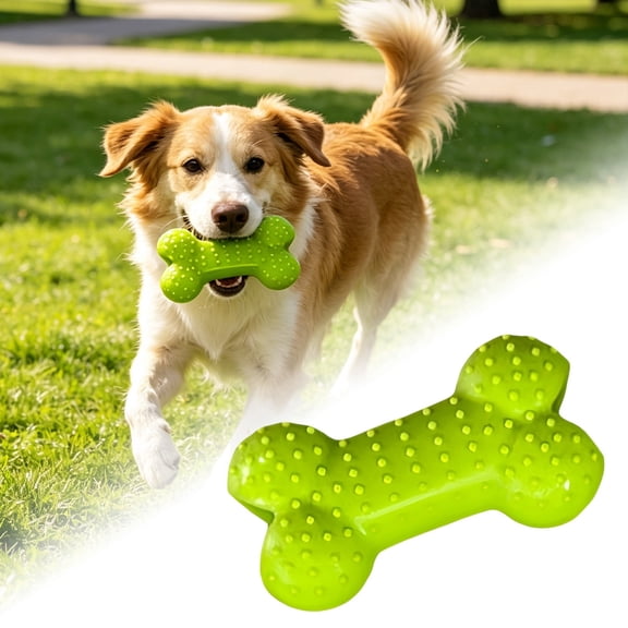 1PC Bone-Shaped Dog Chew Toy, Silicone Bone Puppy Teething Toy, Textured Pet Bite Toy for Small Dogs, Interactive Fetch Chew Toy, Indoor Outdoor Play, Green