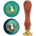 thumbnail image 1 of 1PC Brass Sealing Wax Seal Stamp Removable Wood Handle Cat with Flower Pattern 25mm, 1 of 8