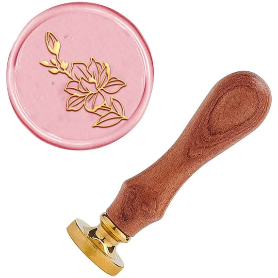 1PC Brass Sealing Wax Seal Stamp Removable Wood Handle Magnolia 25mm for Envelopes