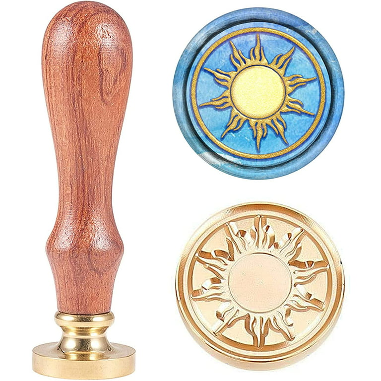 1PC Brass Sealing Wax Seal Stamp Removable Wood Handle Sun Retro 25mm for  Envelopes