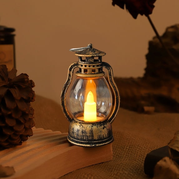 1PC Bronze Mini Lanterns with Led Candle, Portable Vintage Lanterns For Christmas Party Wedding Decor, Electric Candle Lamp For Festive Home Ambiance (Bronze)