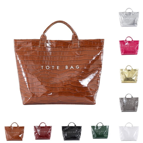 1PC Brown PVC Tote Bag for Women Waterproof Plastic Summer Tote Letter Print Hobo Handbag for Beach, Pool, Picnic, Travel & Gift