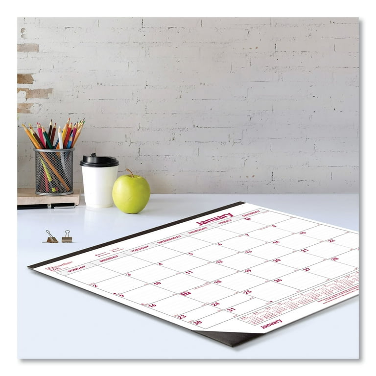 Monthly Desk Pad Calendar, 22 x 17, White/Burgundy Sheets, Black Binding, Black Corners, 12-Month (Jan to Dec): 2024 Monthly Desk Pad Calendar, 22 x 17, White/Burgundy Sheets, Black Binding, Black Corners, 12-Month (Jan to Dec): 2024