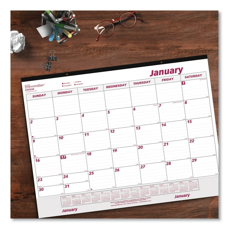 Monthly Desk Pad Calendar, 22 x 17, White/Burgundy Sheets, Black Binding, Black Corners, 12-Month (Jan to Dec): 2024 Monthly Desk Pad Calendar, 22 x 17, White/Burgundy Sheets, Black Binding, Black Corners, 12-Month (Jan to Dec): 2024