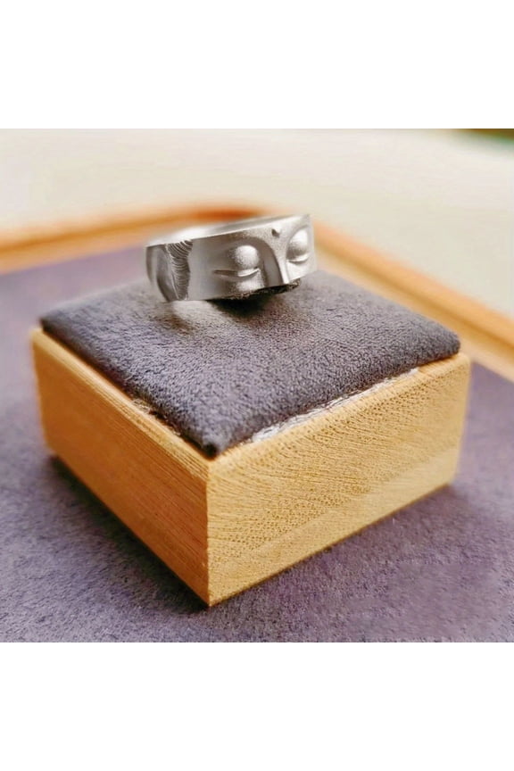 1PC Buddha Ring Matte Golden Silvery Retro Men's and Women's Rings with Good Meaning: Big Buddha Face Ring, Antique Jewelry Gift
