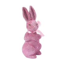 1PC Bunny Plush Easter Decorations, 8.6 Inch Glitter Flocked Rabbit Statue Collection, Ideal for Seasonal Home Decor and Spring Parties Pink