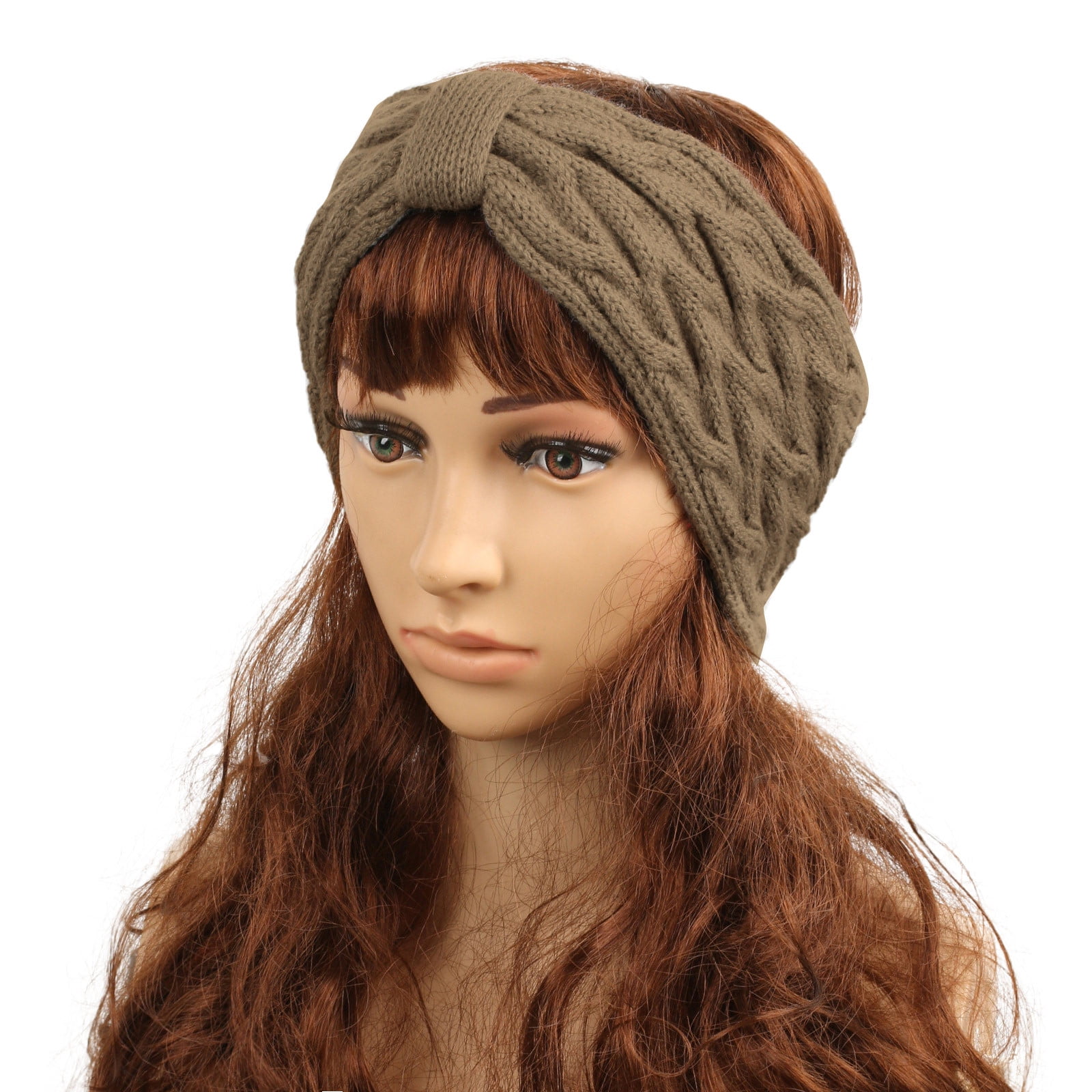 1PC Camellia Flower Knitted Hairband Yellow Polyester Warm Winter