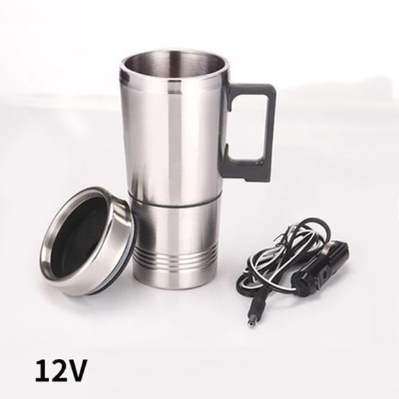1PC Car Heating Water Cup, 12V Stainless Steel Electric Kettle for Vehicle, Portable Travel Thermos for Truck/Van/RV Drivers, Auto Heated Mug with Insulation