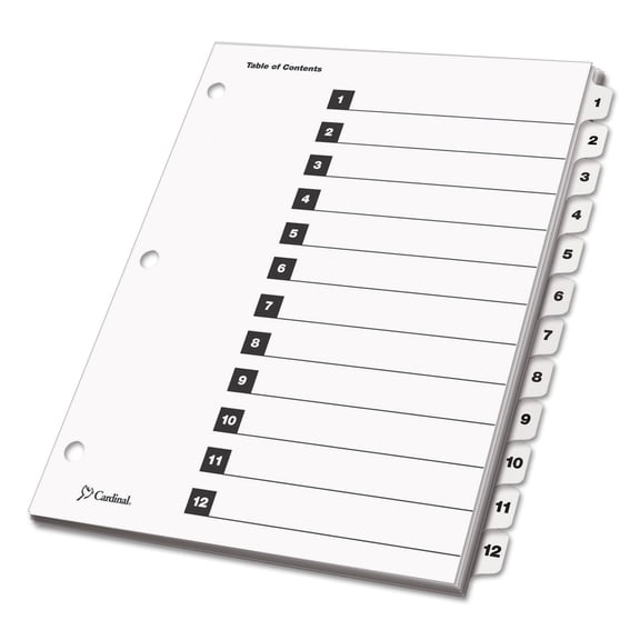 1PC Cardinal OneStep Printable Table of Contents and Dividers, 12-Tab, 1 to 12, 11 x 8.5, White, White Tabs, 1 Set