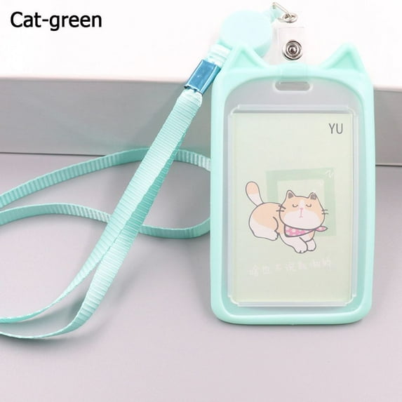 1PC Cartoon Cat Bank Identity Credit Cover Case ID Card Sleeve Bus Card Case Card Holder GREEN CAT
