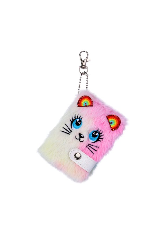 1PC Cartoon Plush Pocket Notebook, Blank Thicken Inner Paper with Keychain Cat Writing Drawing Pad Travel Journal, 3.54x4.72" (Watermelon Red)