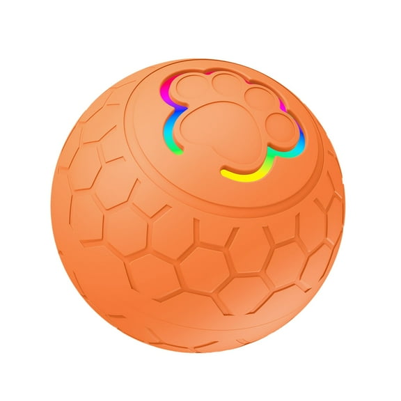 1PC Cat Toy Ball, Auto Bouncing Self Rolling Sphere with Paw Print LED Lights, USB Rechargeable Silicone Pet Plaything, 2.4 in Diameter, Reduces Destructive Behavior (Orange)