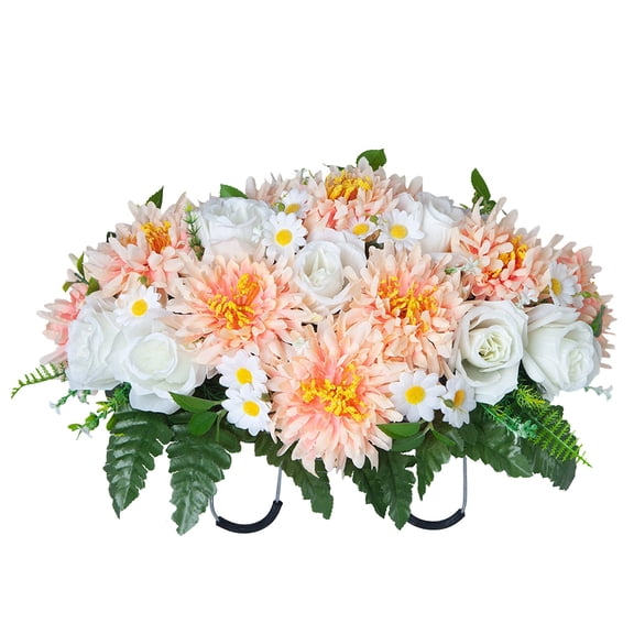 1PC Cemetery For Cemetery Faux Rose Realistic Silk Cemetery Bouquet With Saddle In Decorative Lasting Cemetery Creative Easter St. Patrick's Day Wreath Decorations Rose Gold 64X47cm