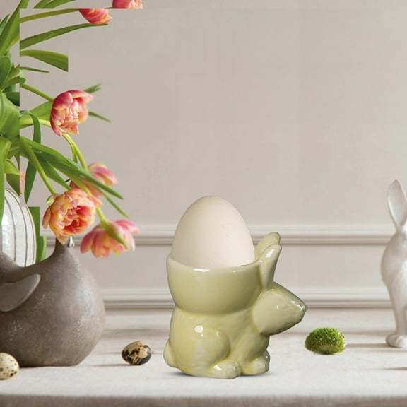 1PC Ceramic Egg Cup, Ceramic Rabbit Egg Cup Creative Ceramic Bunny Egg Cup Holder Porcelain Colorful Egg Cup for Soft Boiled Egg Home Decor Kitchen Utensils Easter Bunny Egg Stand Decoration