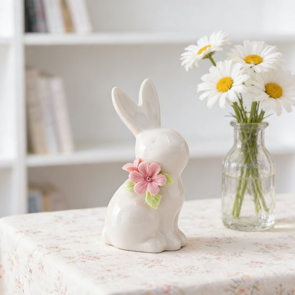 1PC Ceramic Ornament, White Rabbit Figurine, Animal Handcrafted Sculpture Ornament, Arts Home Office Desktop Decor Wedding Gift