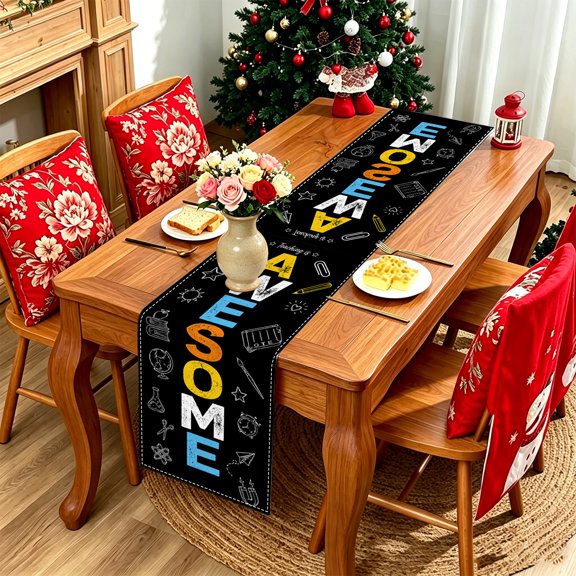 1PC Chalkboard Educational Teacher Element 2D Printed Long Table Runner, Kitchen Outdoor Patio Table Centerpiece, Perfect Holiday Gift For Autumn Holiday Parties