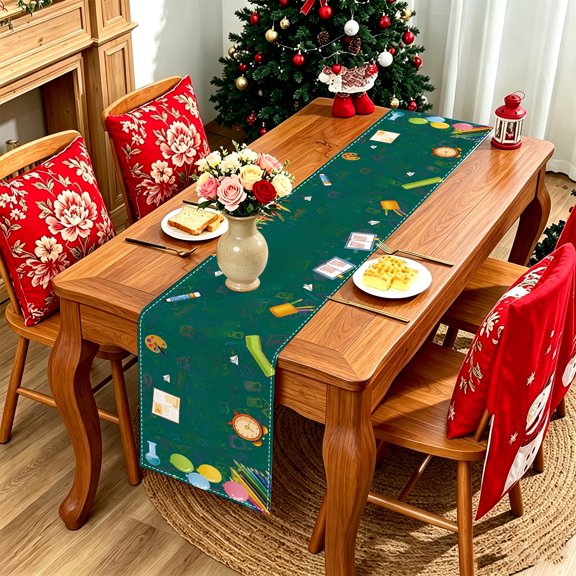 1PC Chalkboard Stationery Pattern 2D Printed Long Table Runner, Kitchen Patio Holiday Gathering Ornament, Ideal Festival Gift For Home Decor Enthusiasts