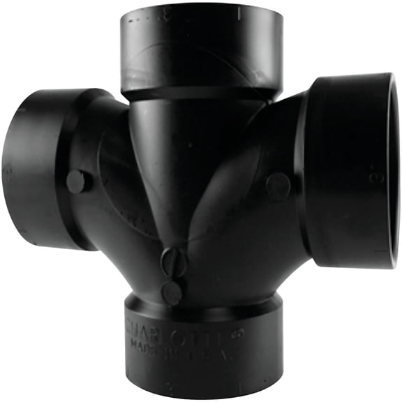 Charlotte Pipe ABS Sanitary Tee - Double Waste & Vent - 1 Piece, 3", Black